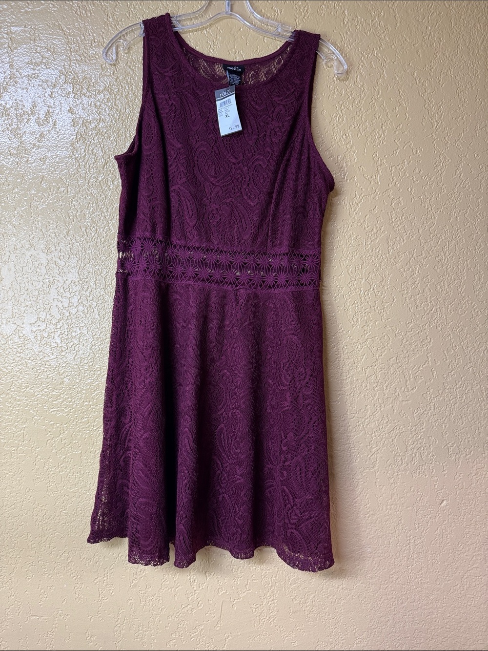 Rue21 Plum Lace Midi Dress with Waist Crochet Detail